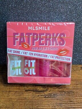 MLSmile FatPerks Lip Oil Gloss Set 4 Shades Shine Hydration Protection Sealed